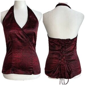 Angie Y2K Babydoll Lace Up Halter Neck Size L Baddie Goth Festival Rave Punk